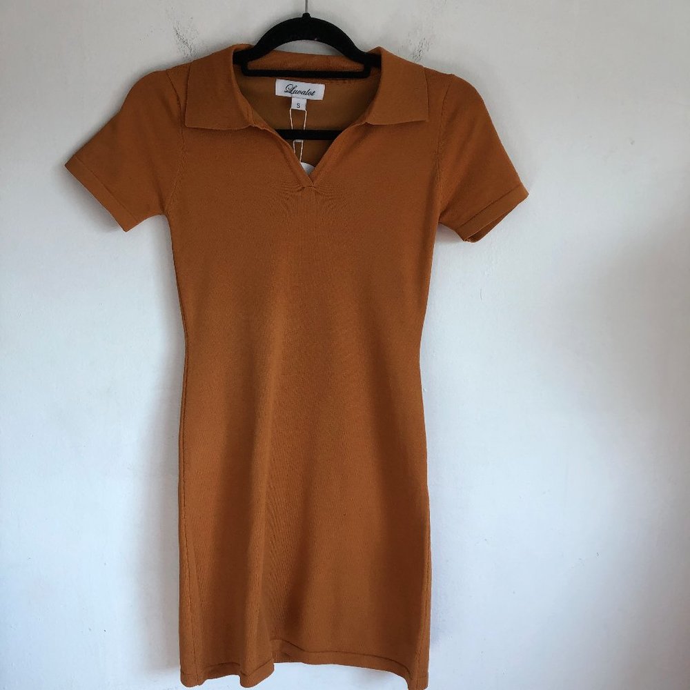 Luvalot Willow Leaf BodyCon Tennis Dress Mustard S